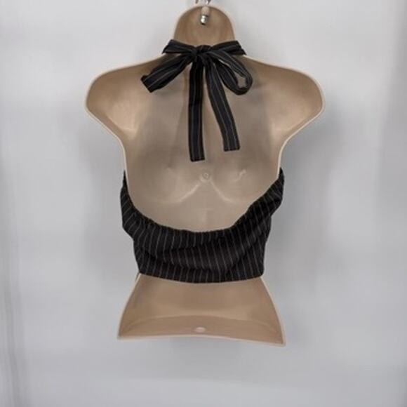 Shein Halter Vest Top Womens Medium Gray White Pinstripe Polyester NEW - Picture 4 of 9